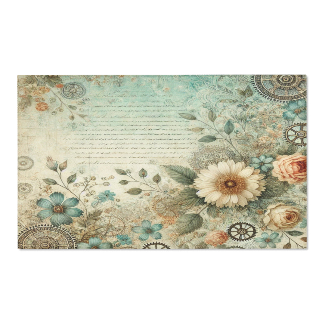 Vintage Flowers and Gears Area Rug
