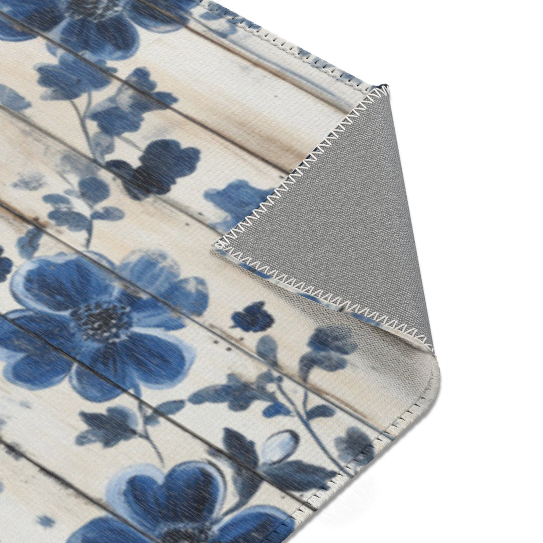Rustic Blue Flowers Area Rug