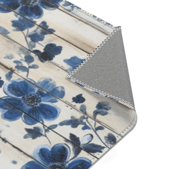 Rustic Blue Flowers Area Rug