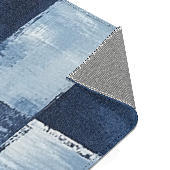 Abstract Blue Checkered Area Rug