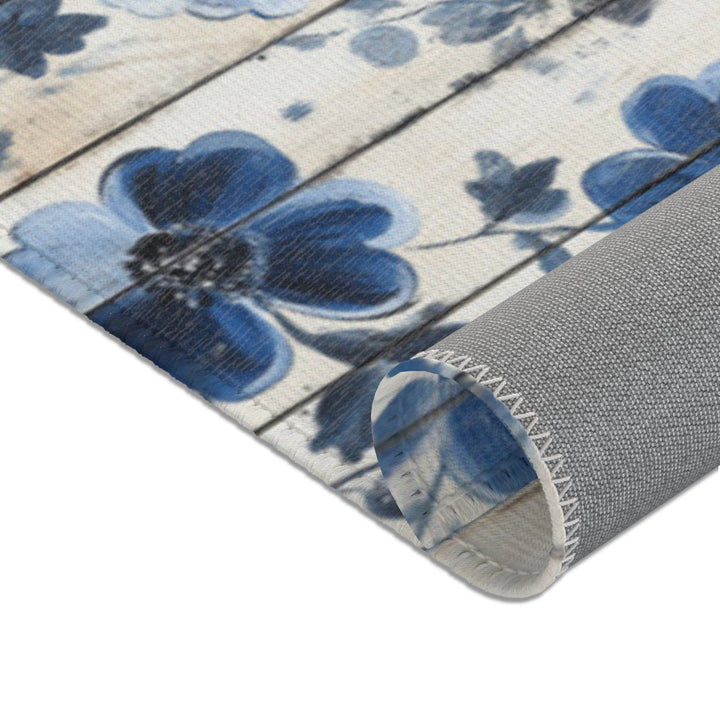 Rustic Blue Flowers Area Rug