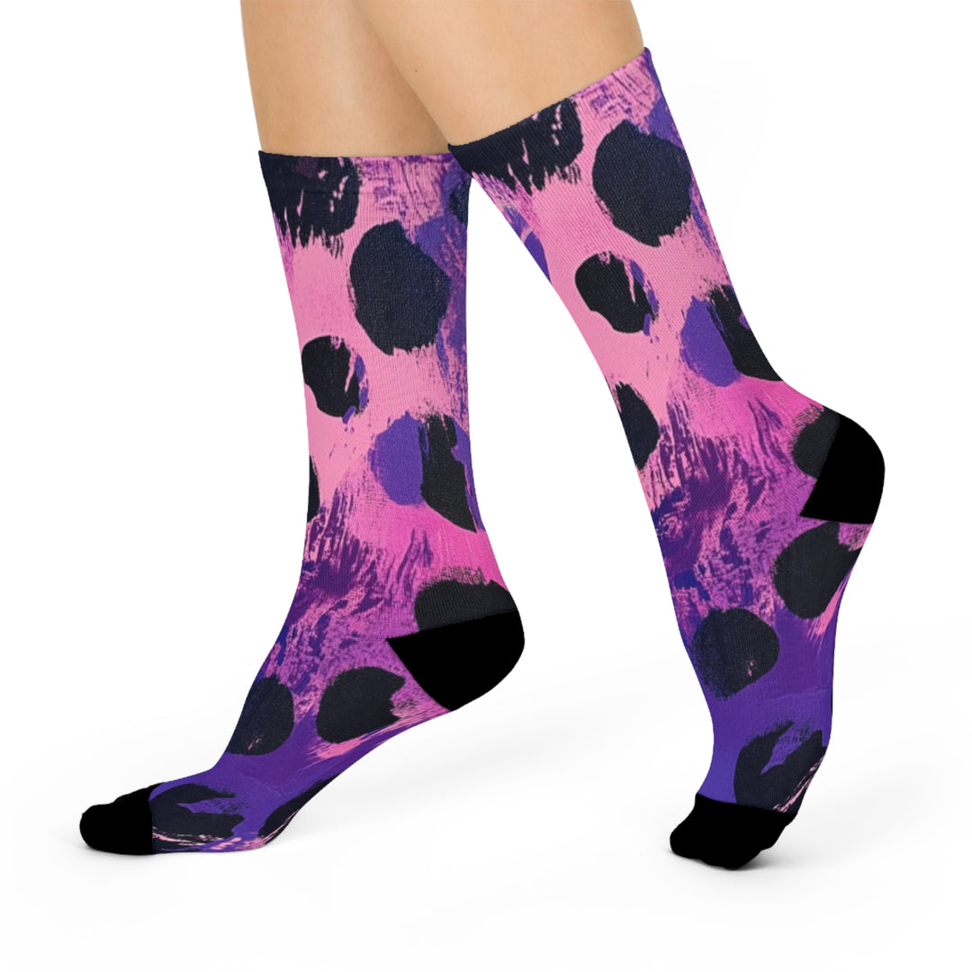 Purple and Pink Leopard Spots Cushioned Crew Socks