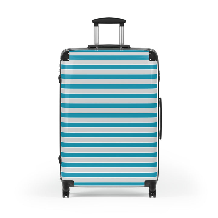 Teal and Grey Striped Suitcase