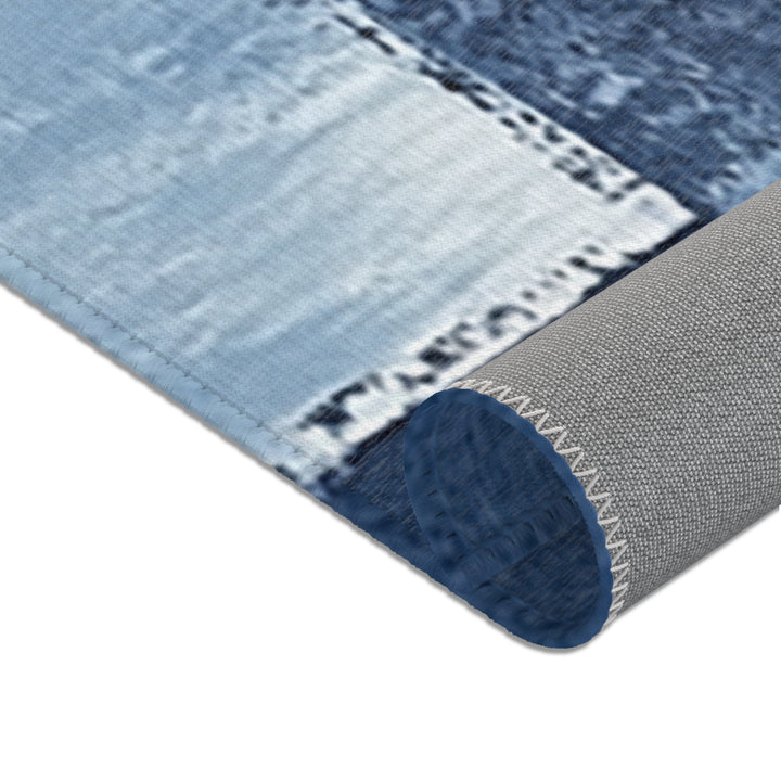 Abstract Blue Checkered Area Rug