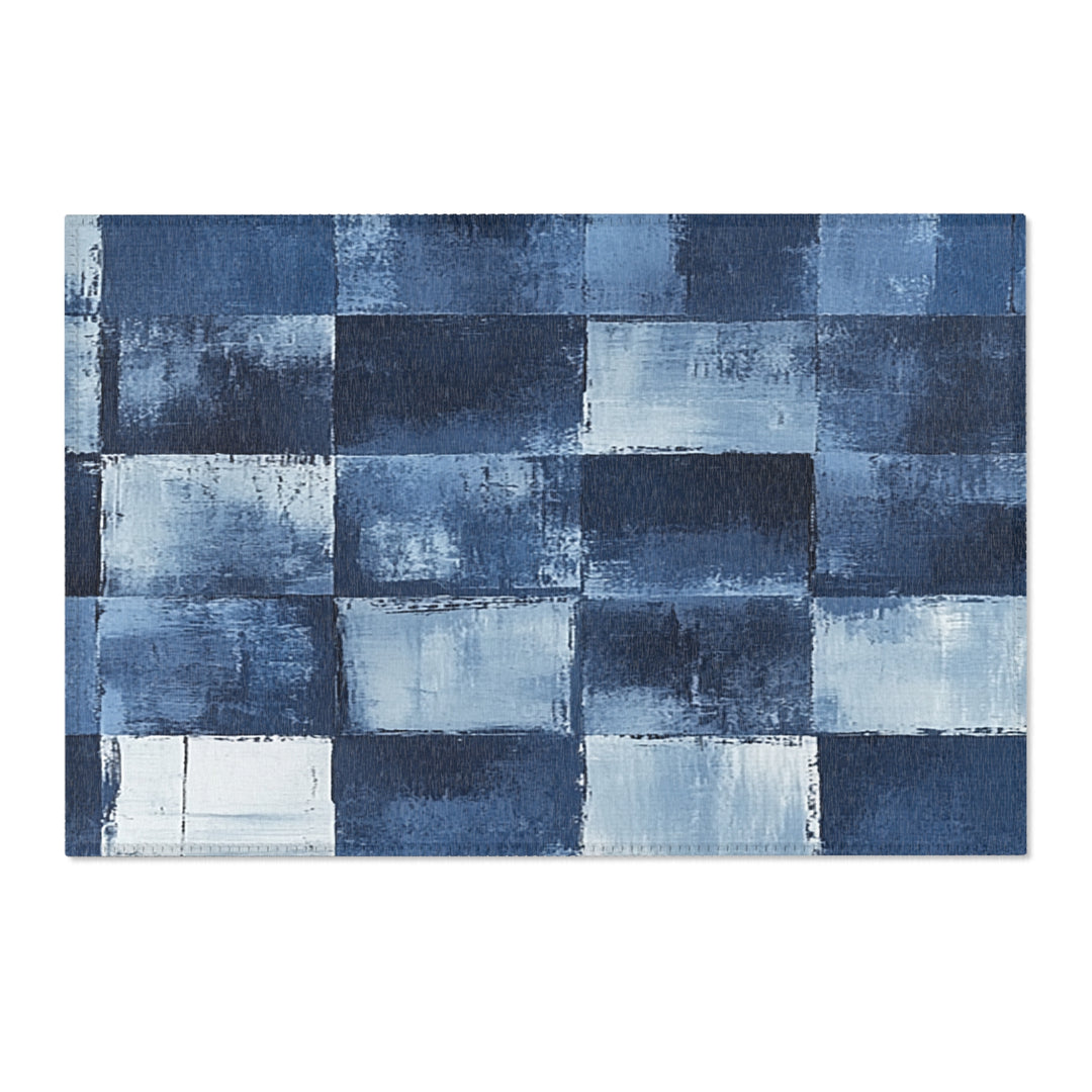 Abstract Blue Checkered Area Rug