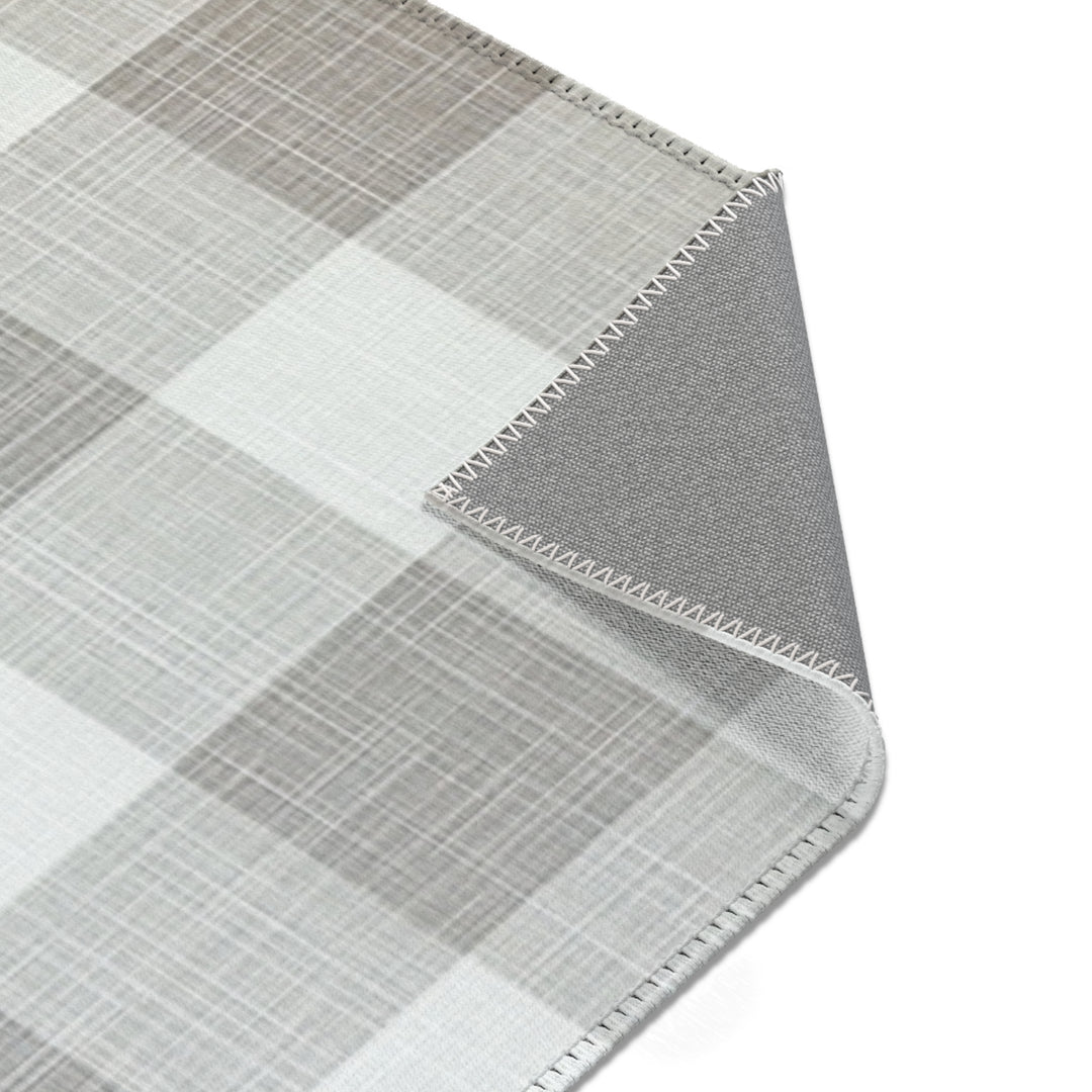 Grey and White Checked Area Rug