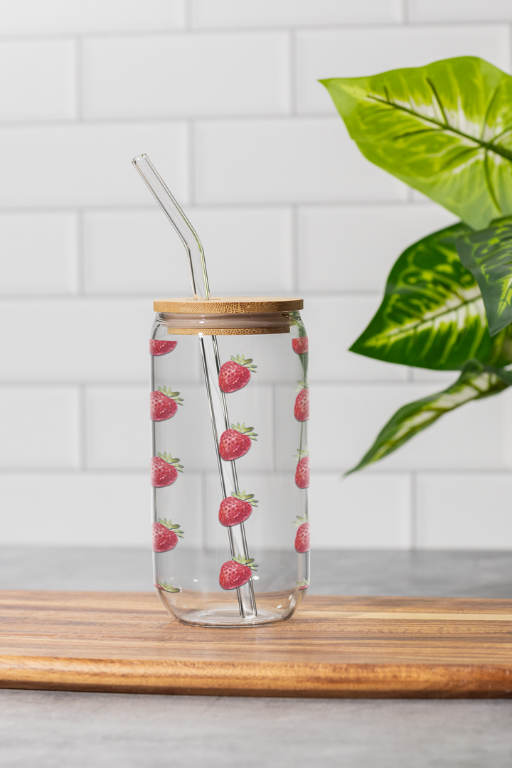 Strawberries Sipper Glass, 16oz