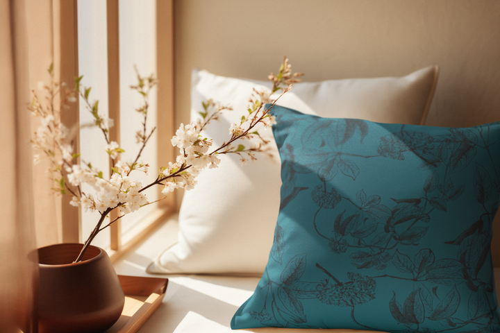 Noir Blossom Faux Suede Square Pillow