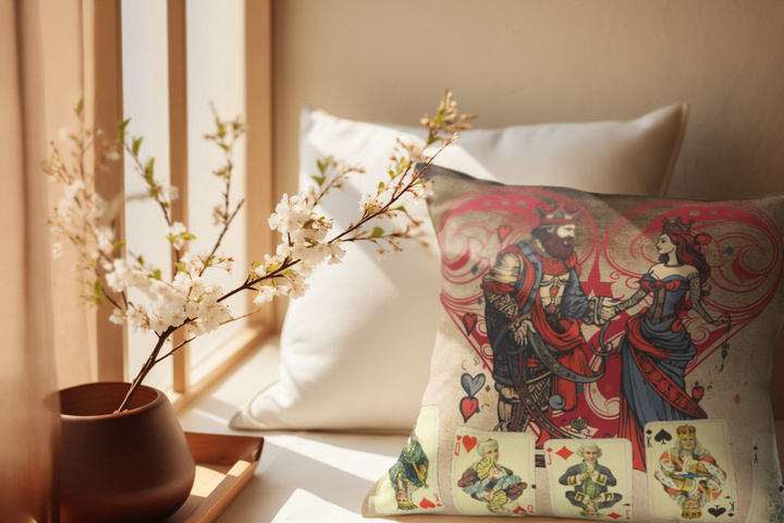 King and Queen of Hearts Faux Suede Square Pillow