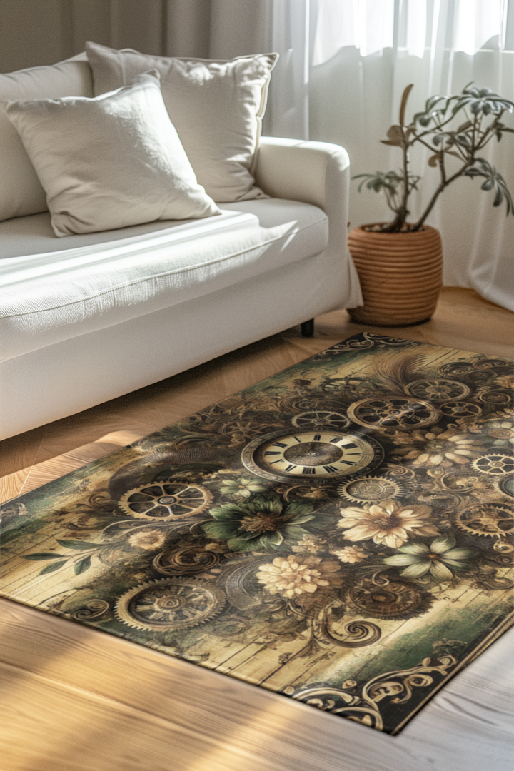 Vintage Clock and Gears Area Rug