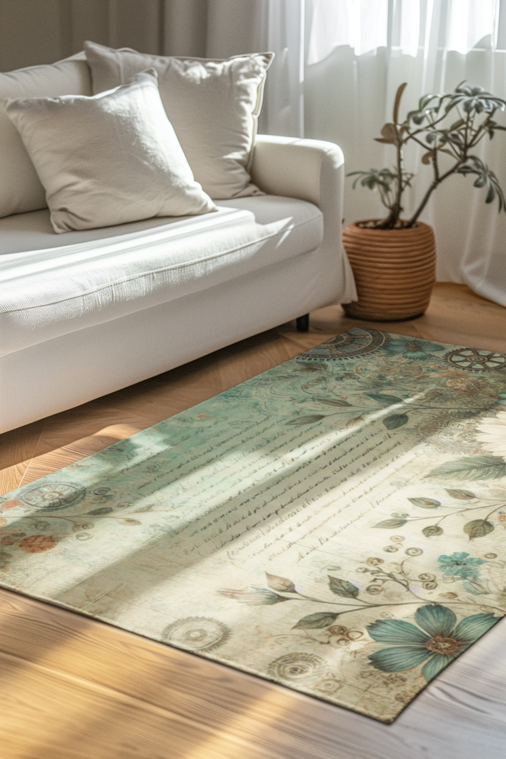 Vintage Flowers and Gears Area Rug