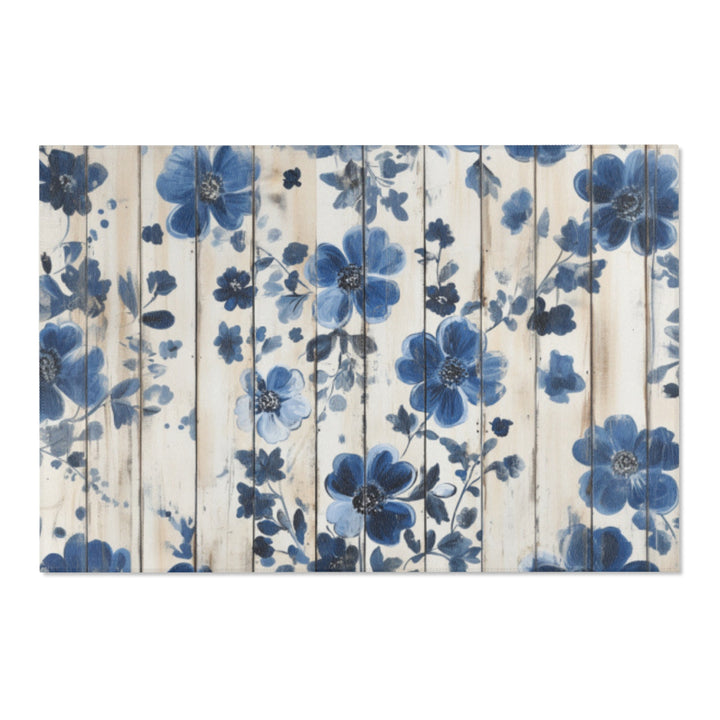 Rustic Blue Flowers Area Rug