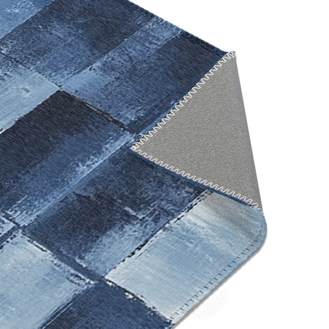 Abstract Blue Checkered Area Rug