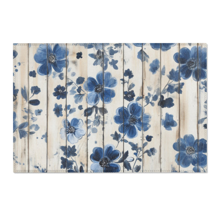Rustic Blue Flowers Area Rug