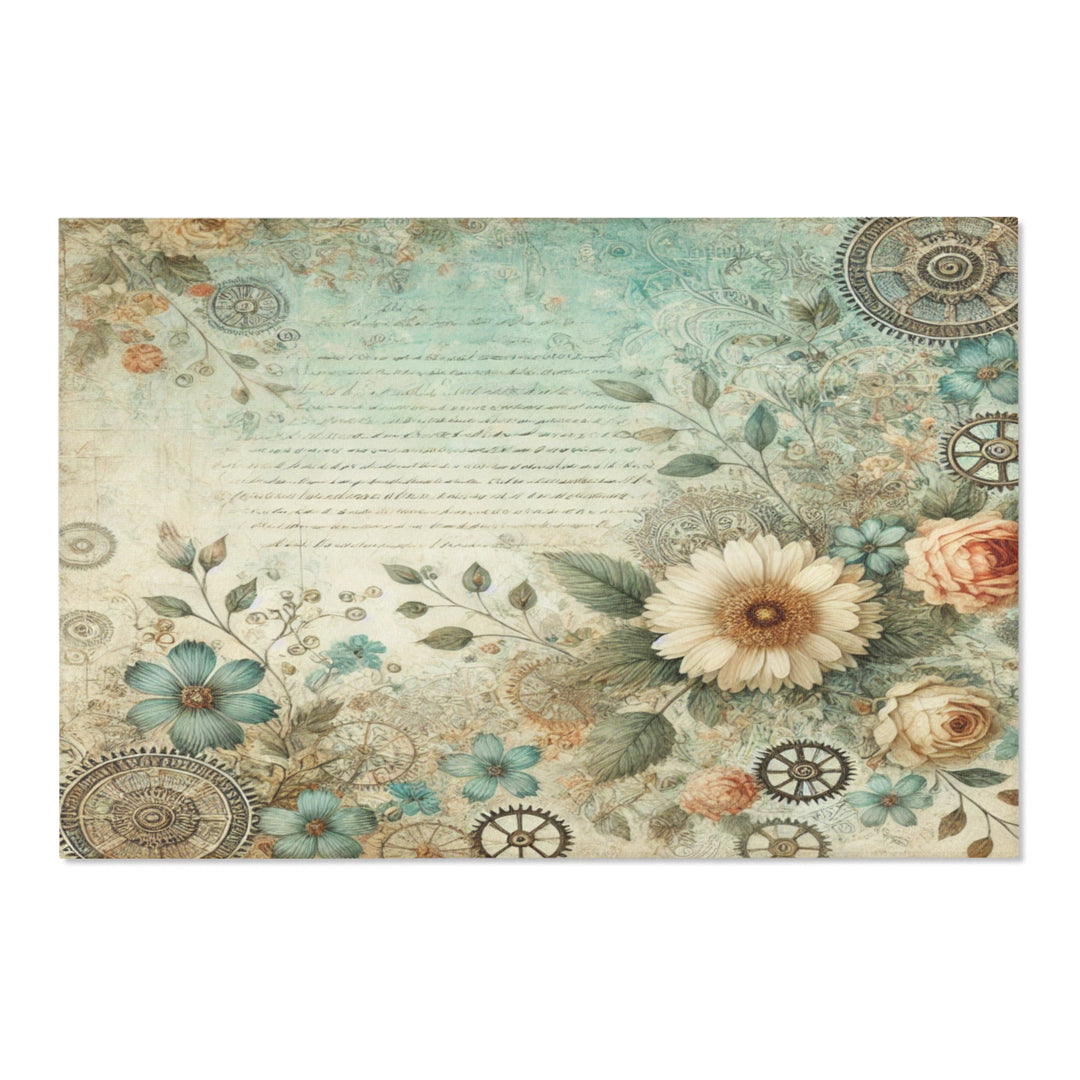 Vintage Flowers and Gears Area Rug