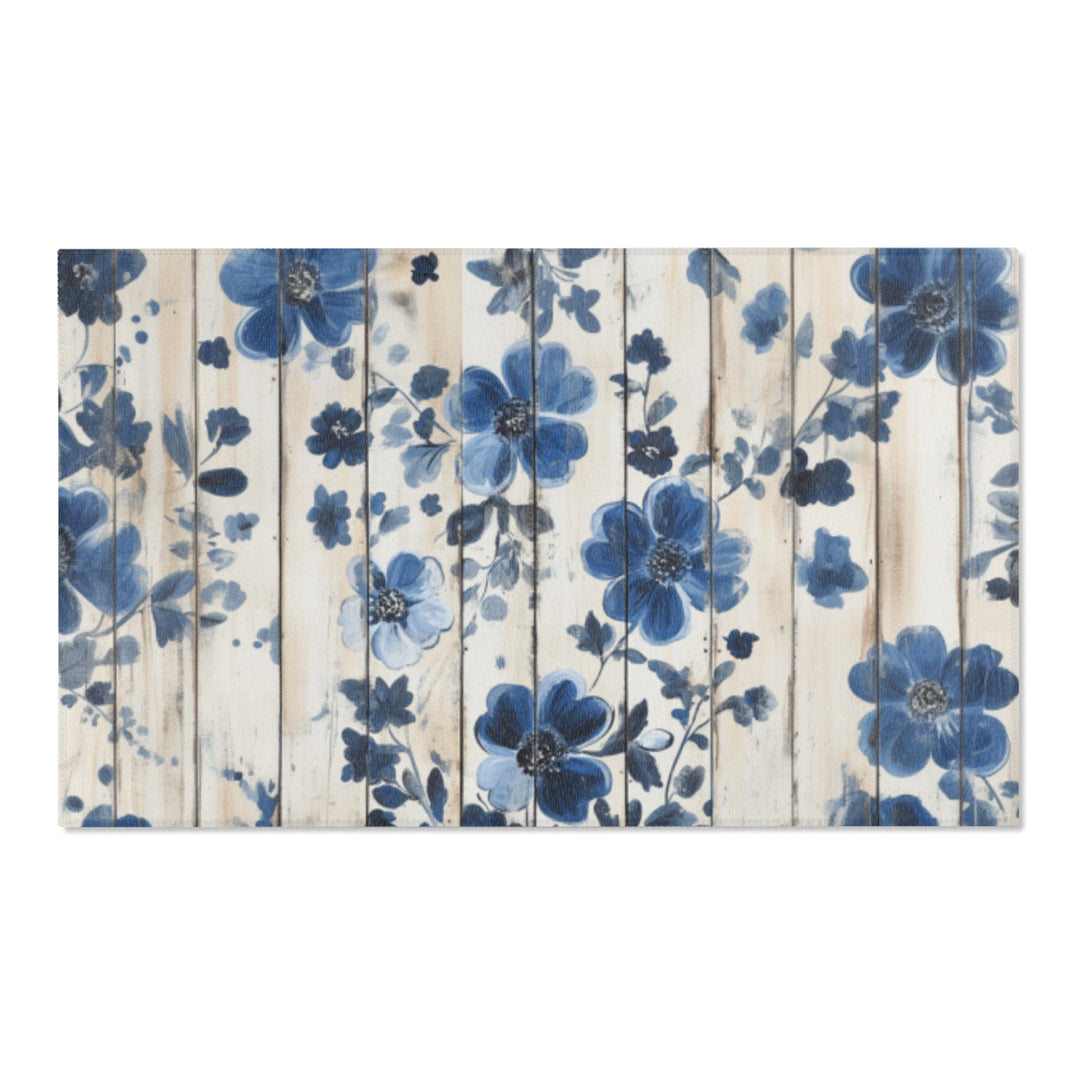 Rustic Blue Flowers Area Rug