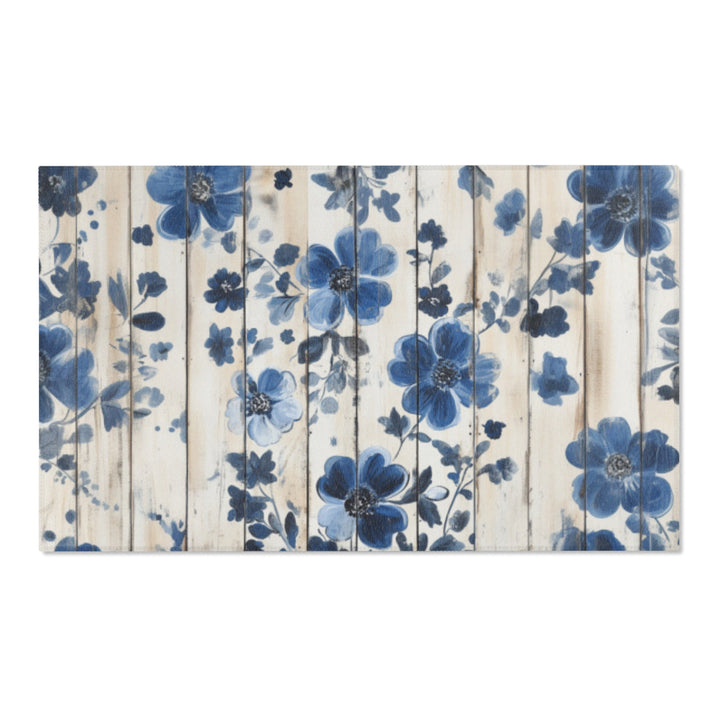 Rustic Blue Flowers Area Rug