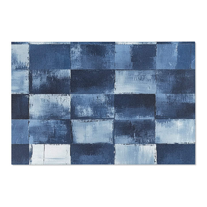 Abstract Blue Checkered Area Rug