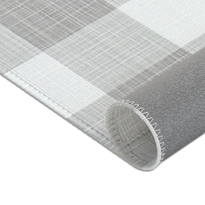 Grey and White Checked Area Rug