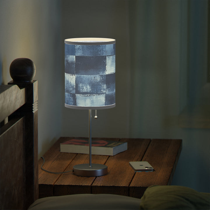 Blue Checkered Lamp on a Stand