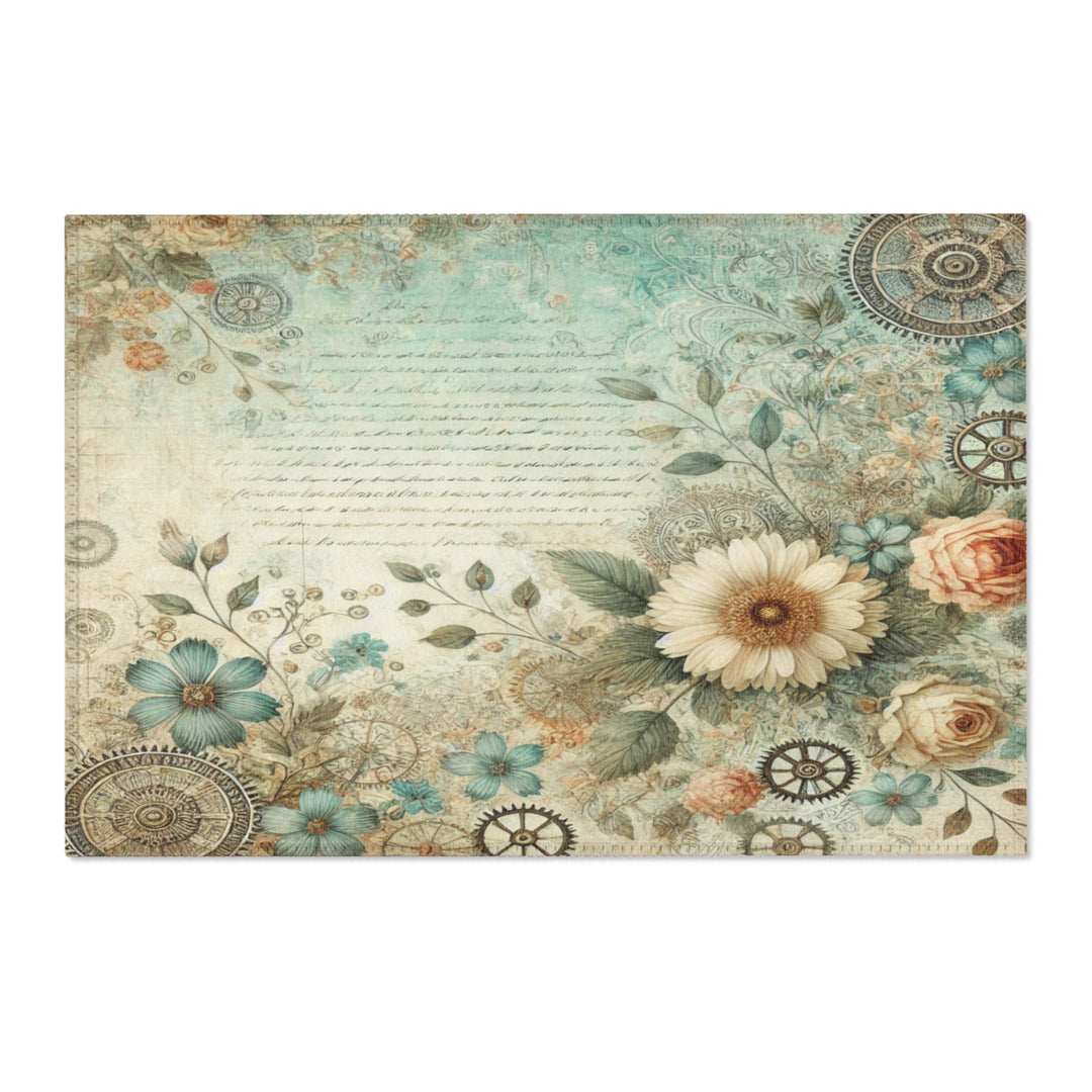 Vintage Flowers and Gears Area Rug