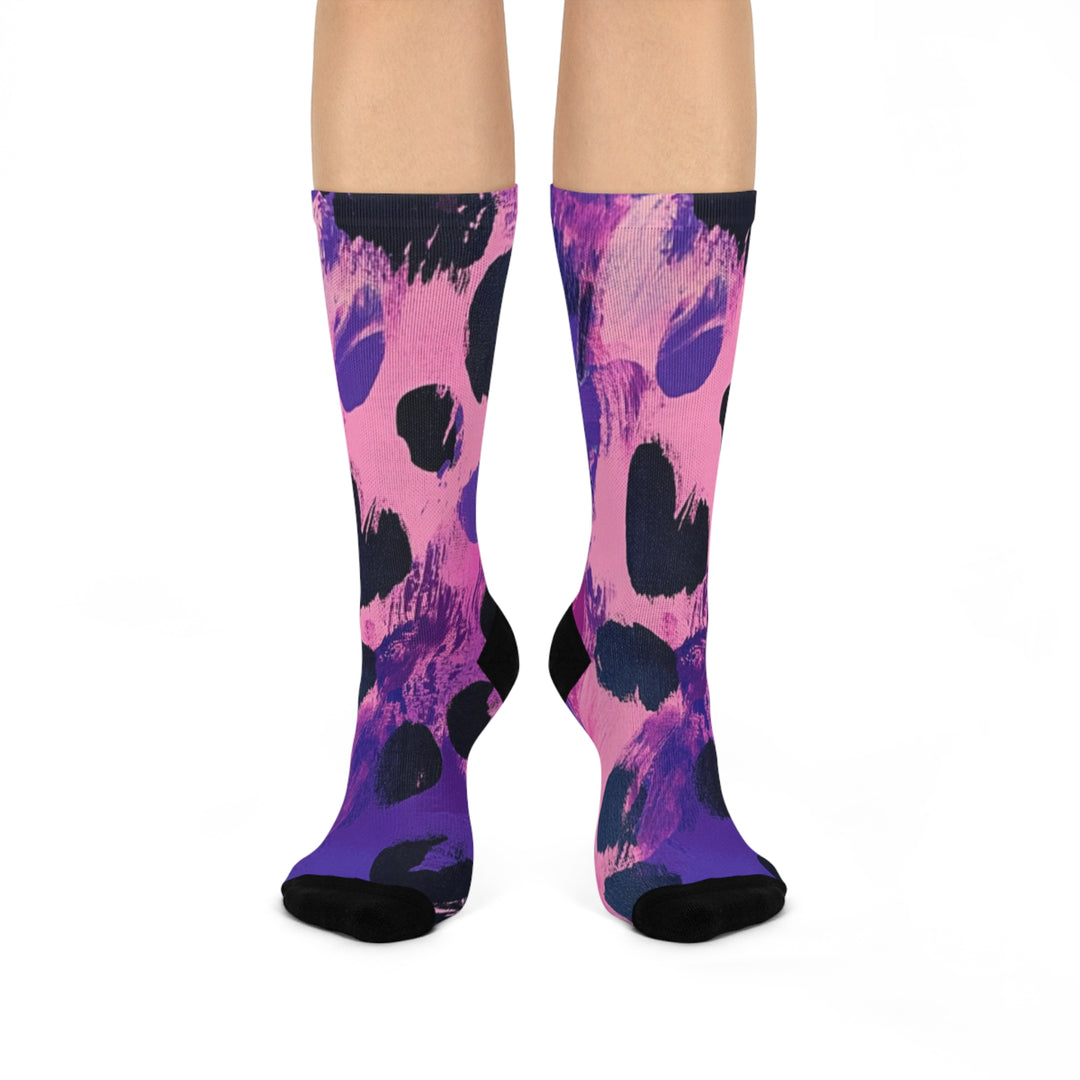 Purple and Pink Leopard Spots Cushioned Crew Socks